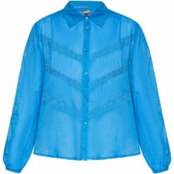 Dreimaster Baumwollbluse mit Spitze 37325761 naemi for Tops / Blouses Couleur Bleu