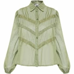 Dreimaster Baumwollbluse mit Spitze 37325761 naemi for Tops / Blouses Couleur Vert
