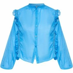 Dreimaster Baumwollbluse mit Spitze und Rüschen 37325763 naemi for Tops / Blouses Couleur Bleu