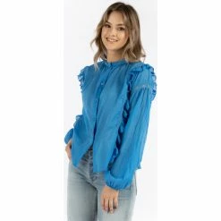 Dreimaster Baumwollbluse mit Spitze und Rüschen 37325763 naemi for Tops / Blouses Couleur Bleu -Boutique en ligne Dreimaster 23849844 500 C