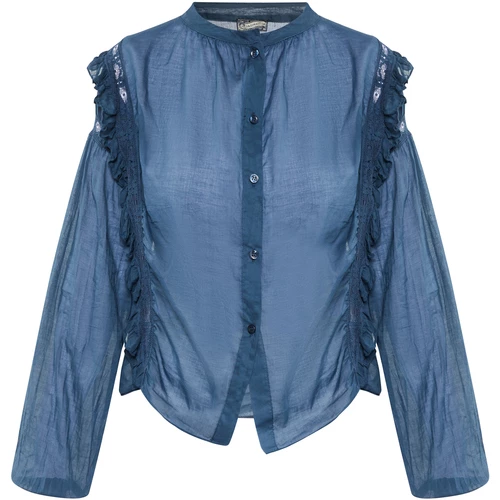 Dreimaster Baumwollbluse mit Spitze und Rüschen 37325763 naemi for Tops / Blouses Couleur Bleu 3 Dreimaster Baumwollbluse mit Spitze und Rüschen 37325763 naemi for Tops / Blouses Couleur Bleu