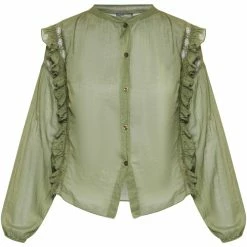 Dreimaster Baumwollbluse mit Spitze und Rüschen 37325763 naemi for Tops / Blouses Couleur Vert