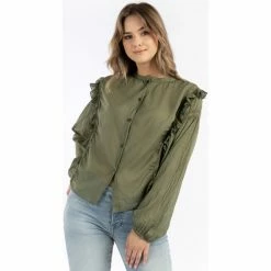 Dreimaster Baumwollbluse mit Spitze und Rüschen 37325763 naemi for Tops / Blouses Couleur Vert -Boutique en ligne Dreimaster 23849846 500 C