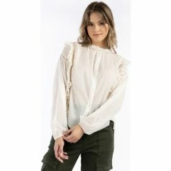 Dreimaster Baumwollbluse mit Spitze und Rüschen 37325763 naemi for Tops / Blouses Couleur Blanc -Boutique en ligne Dreimaster 23849848 500 C