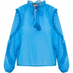 Dreimaster Baumwollbluse mit Rüschen 37325764 naemi for Tops / Blouses Couleur Bleu