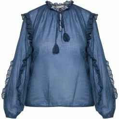 Dreimaster Baumwollbluse mit Rüschen 37325764 naemi for Tops / Blouses Couleur Bleu