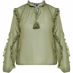 Dreimaster Baumwollbluse mit Rüschen 37325764 naemi for Tops / Blouses Couleur Vert