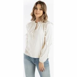 Dreimaster Baumwollbluse mit Rüschen 37325764 naemi for Tops / Blouses Couleur Blanc -Boutique en ligne Dreimaster 23849853 500 C