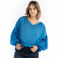 Dreimaster Baumwollbluse mit Spitze 37325765 naemi for Tops / Blouses Couleur Bleu -Boutique en ligne Dreimaster 23849854 500 C