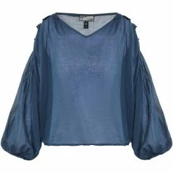 Dreimaster Baumwollbluse mit Spitze 37325765 naemi for Tops / Blouses Couleur Bleu