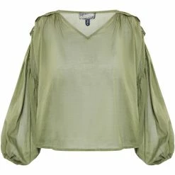Dreimaster Baumwollbluse mit Spitze 37325765 naemi for Tops / Blouses Couleur Vert