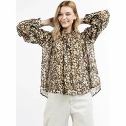 Dreimaster Blouse à manches longues 37324881 bridgeport for Tops / Blouses Couleur Marron -Boutique en ligne Dreimaster 24006823 500 C